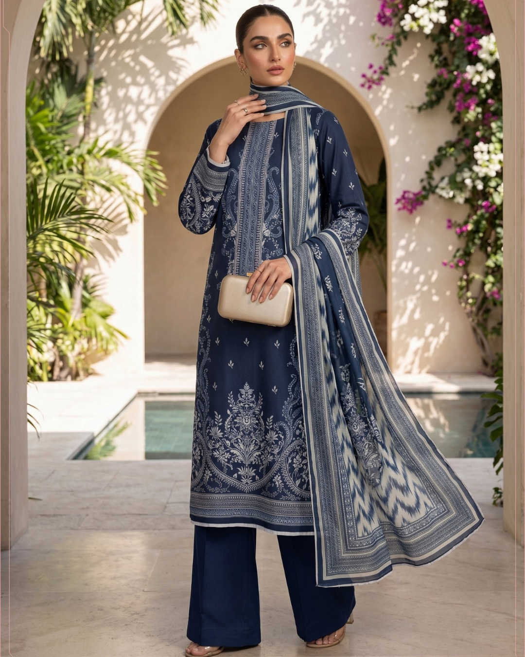 3 Pieces - Sohni Dharti Unstitched Blue Premium Print Lawn Suit