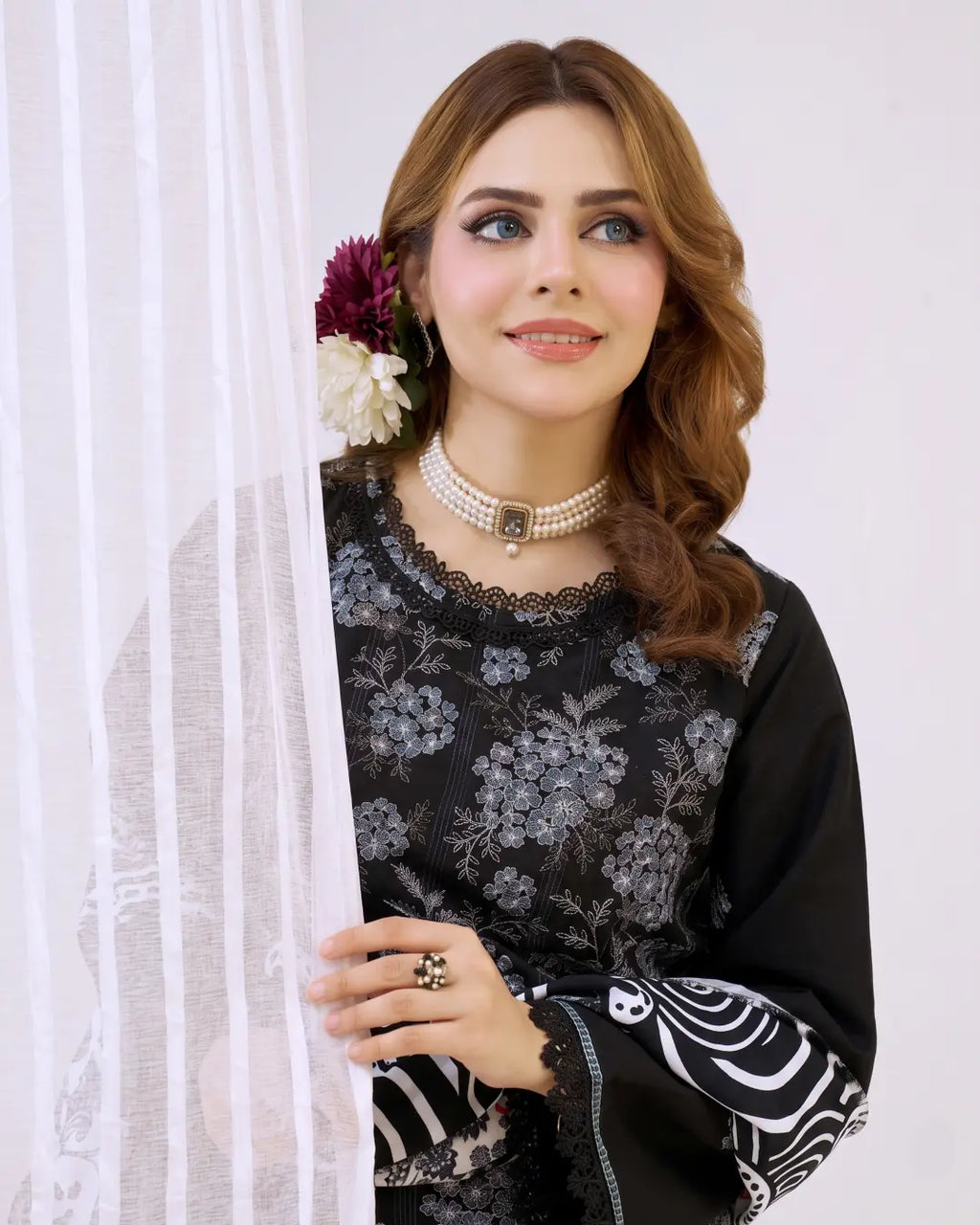 3 Piece - Gold Unstitched Black Embroidered Karandi Suit