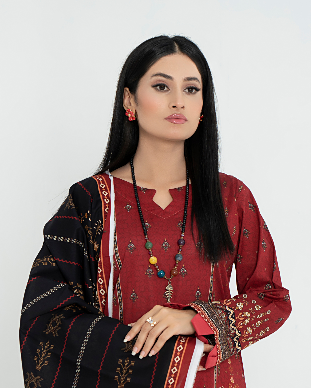 3 Piece - Junoon Unstitched Maroon Ladies Transliminor Magic Print Lawn Suit