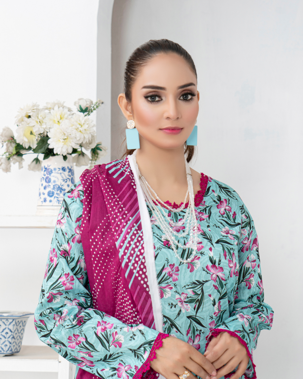3 Piece - Mahi Unstitched Blue Ladies Print Lawn Suit