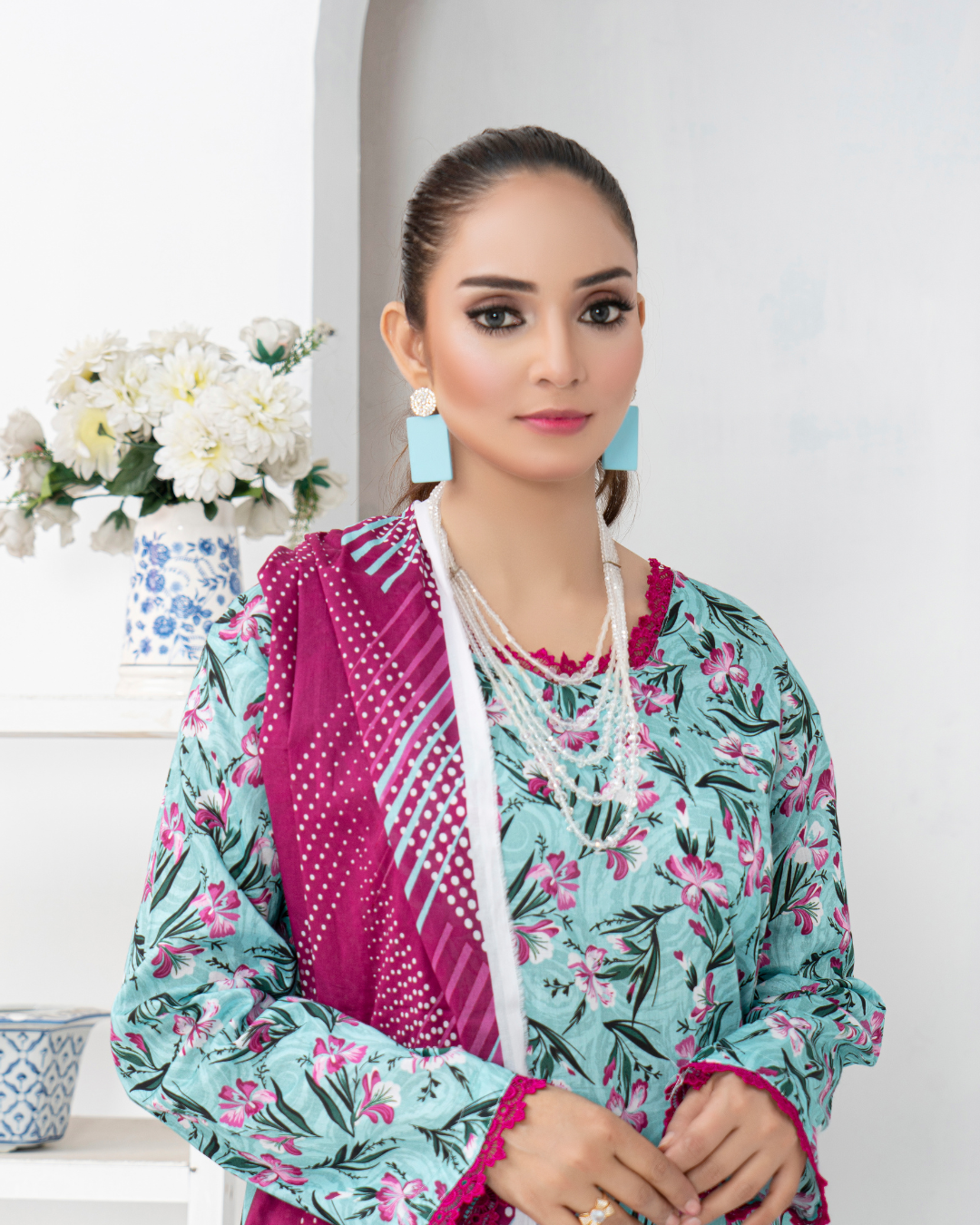 3 Piece - Mahi Unstitched Blue Ladies Print Lawn Suit