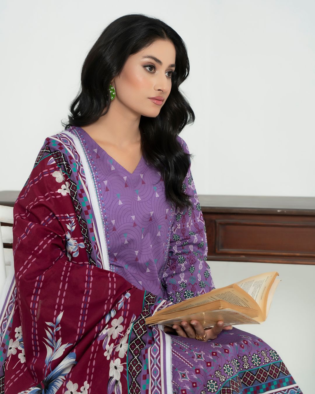 3 Piece - Junoon Unstitched Purple Ladies Print Lawn Suit