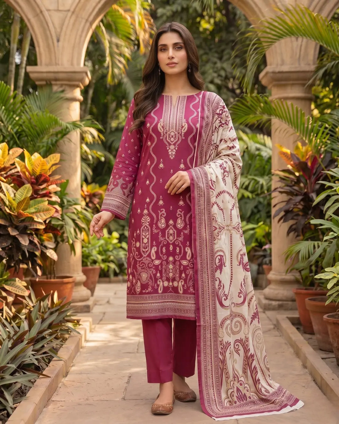 3 Pieces - Sohni Dharti Unstitched Plum Colour Premium Print Lawn Suit