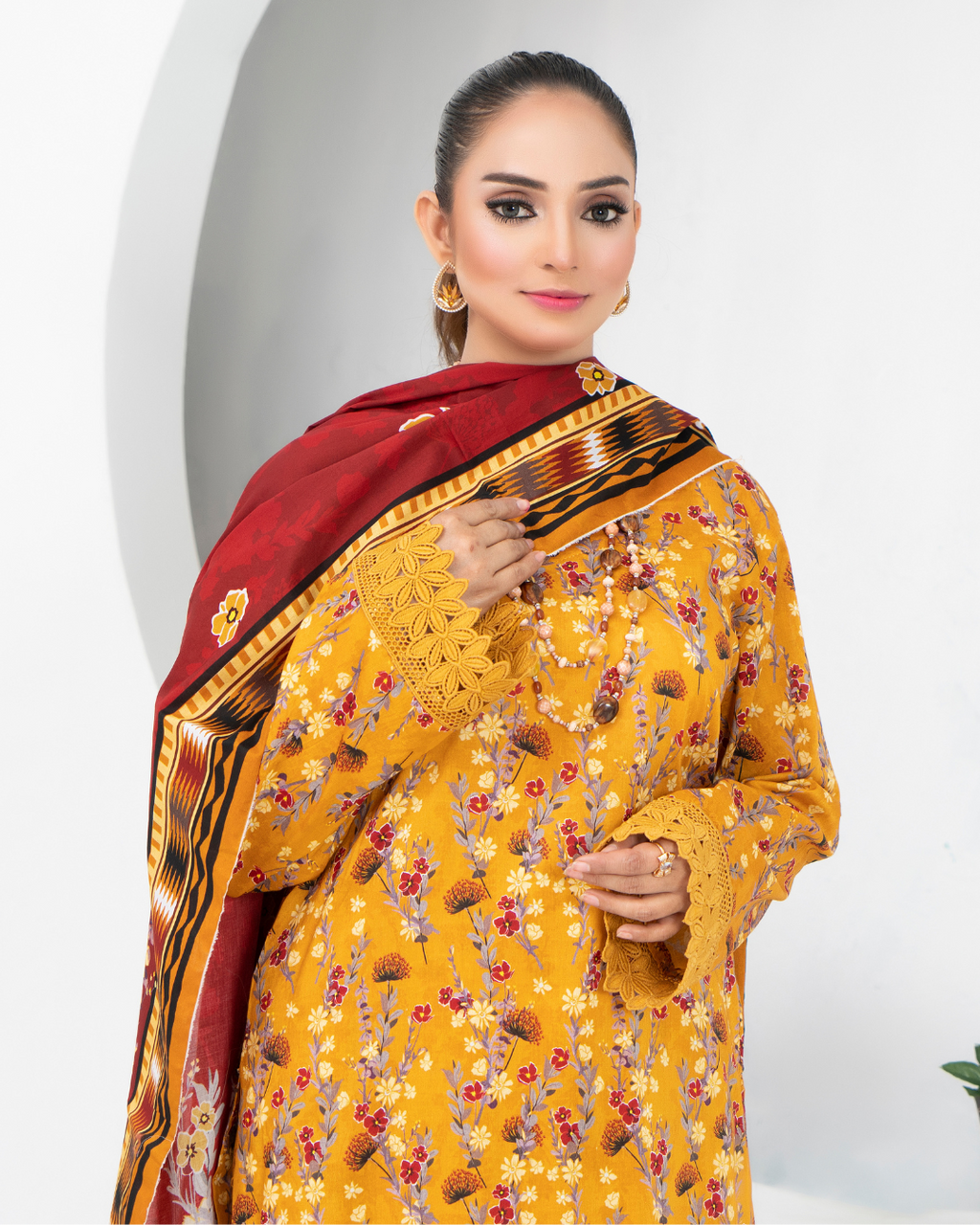 3 Piece - Mahi Unstitched Yellow Ladies Print Lawn Suit
