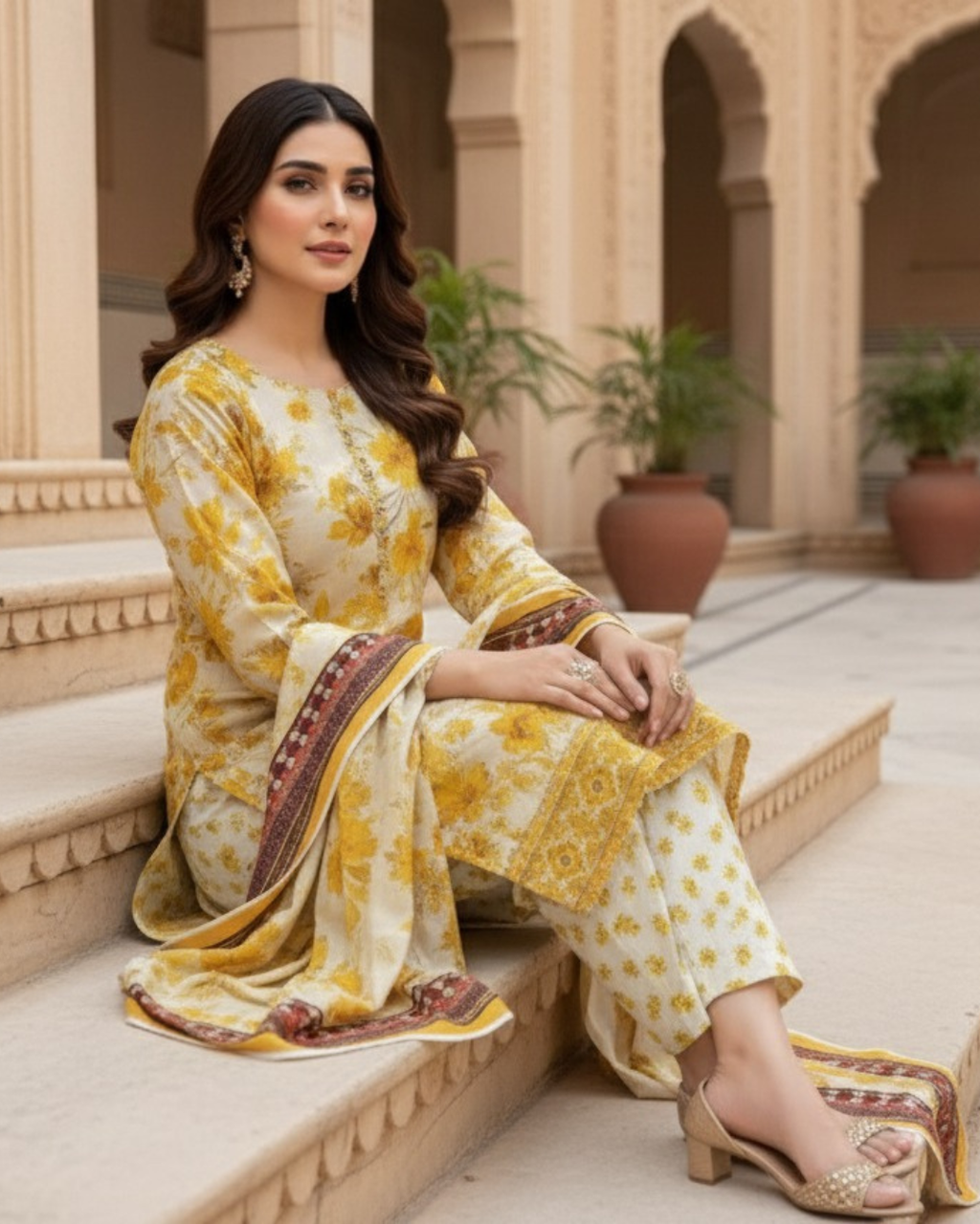 3 Pieces - Marooj Unstitched Yellow BanaDora Linen Suit