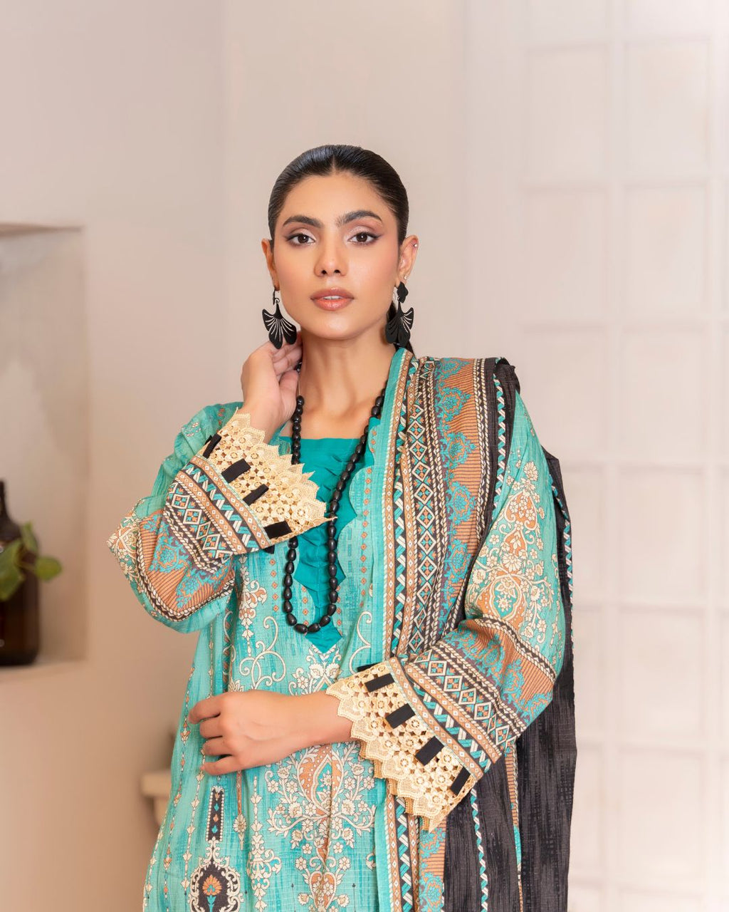 3 Piece - Junoon Unstitched Blue Ladies Banadora Print Lawn Suit