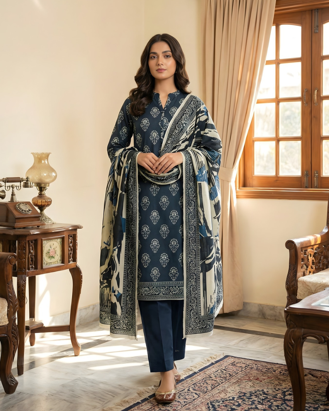 3 Pieces - Arfa Unstitched Moungia Chamki Print Lawn Suit