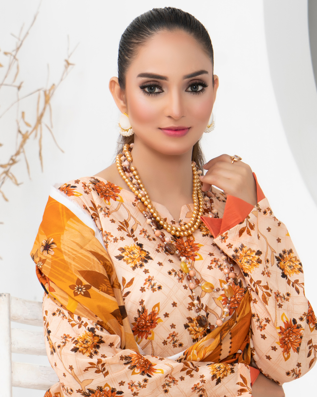 3 Piece - Mahi Unstitched Peach Ladies Transliminor Magic Print Lawn Suit