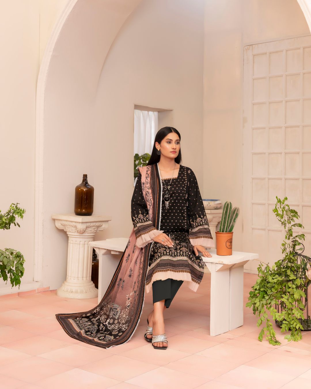 3 Piece - Junoon Unstitched Black Ladies Print Lawn Suit