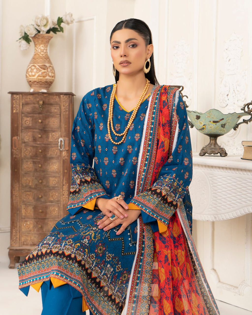 3 Piece - Junoon Unstitched Blue Ladies Print Lawn Suit