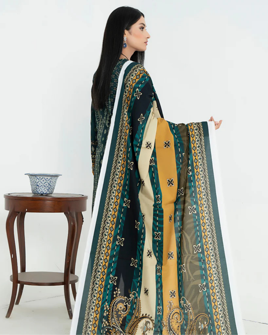 3 Piece - Junoon Unstitched Olive Ladies Transliminor Magic Print Lawn Suit