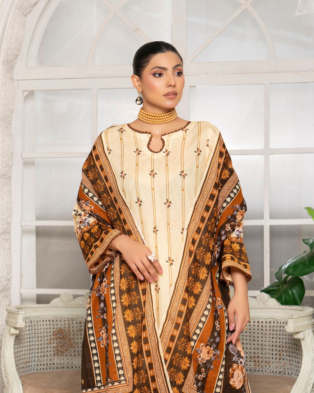 3 Piece - Junoon Unstitched Peach Ladies Print Lawn Suit