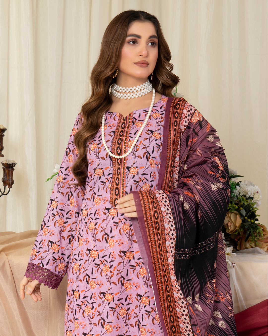 3 Piece - Mahi Unstitched Pink Ladies Print Lawn Suit