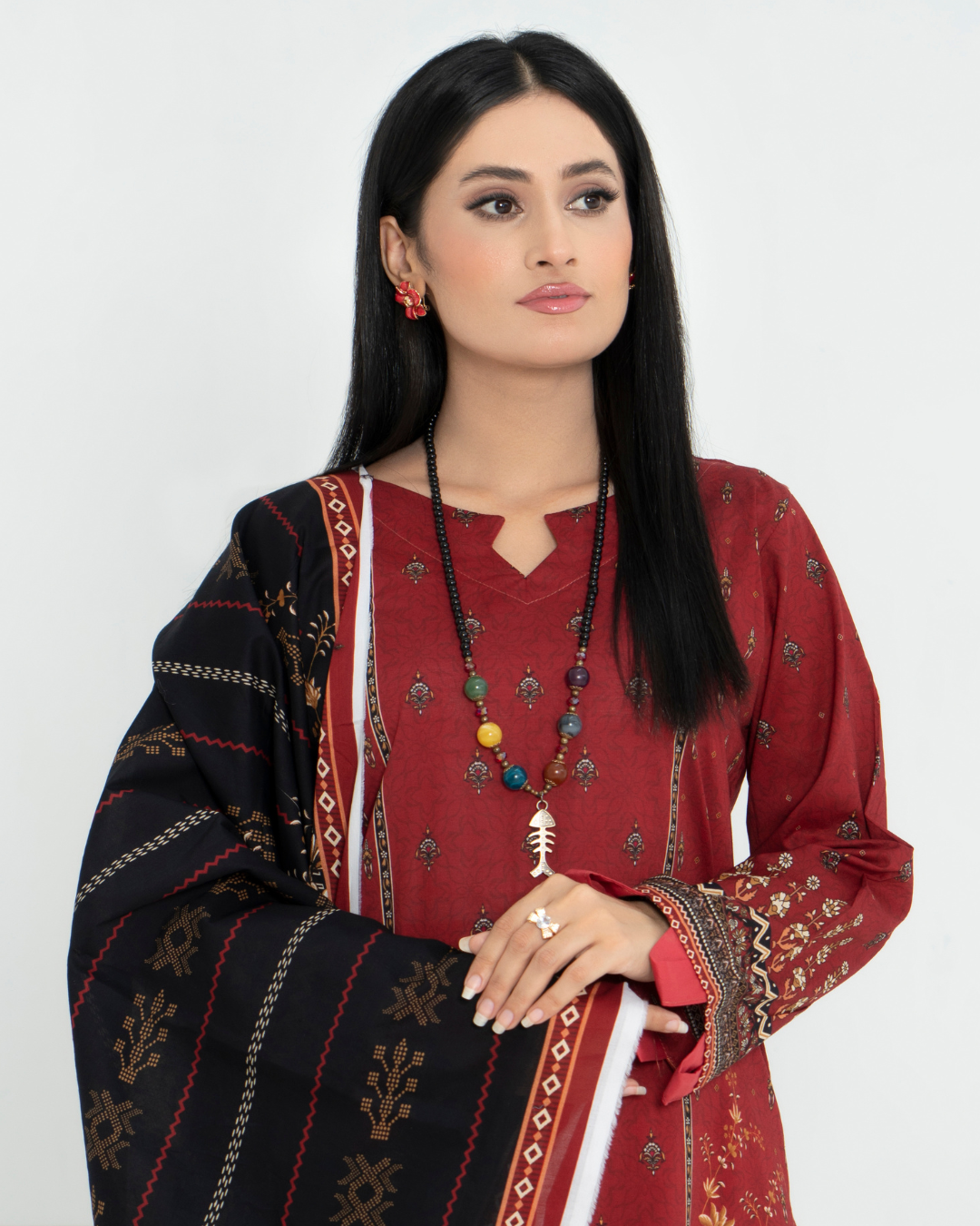 3 Piece - Junoon Unstitched Maroon Ladies Transliminor Magic Print Lawn Suit