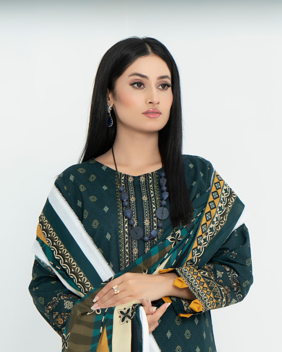 3 Piece - Junoon Unstitched Olive Ladies Transliminor Magic Print Lawn Suit