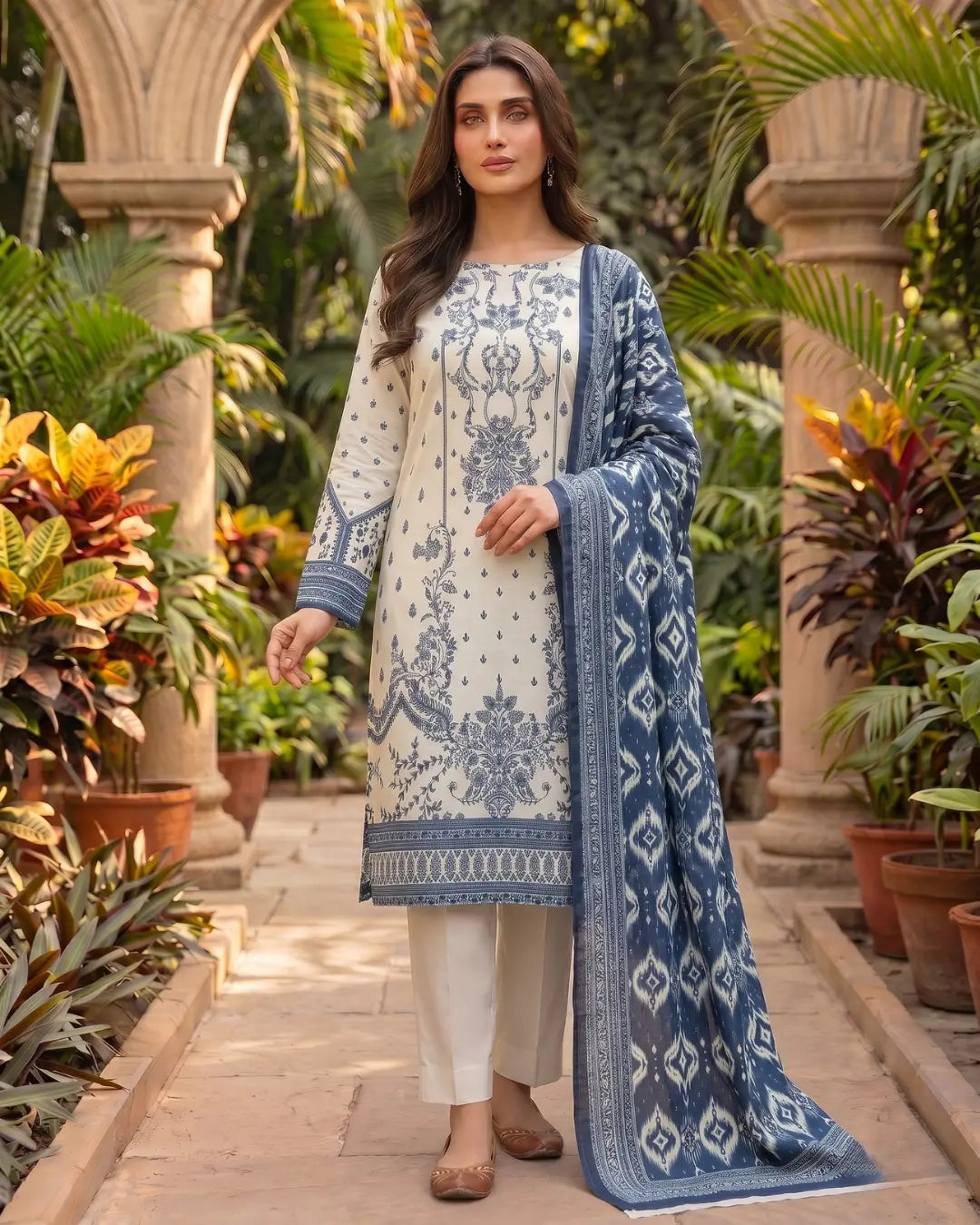 3 Pieces - Sohni Dharti Unstitched Off-White Colour Premium Print Lawn Suit