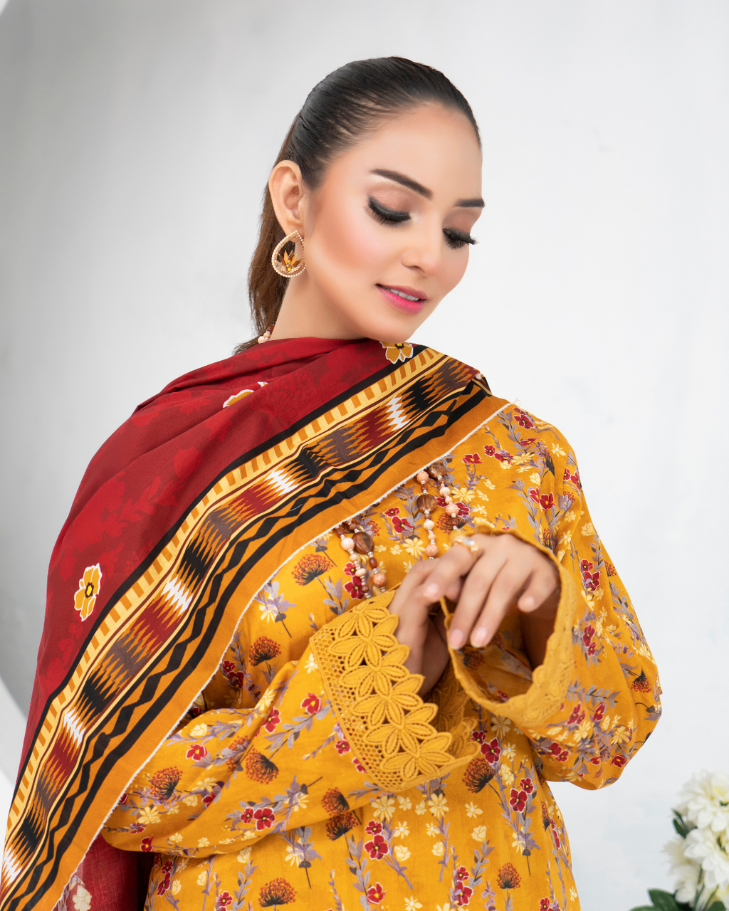 3 Piece - Mahi Unstitched Yellow Ladies Print Lawn Suit