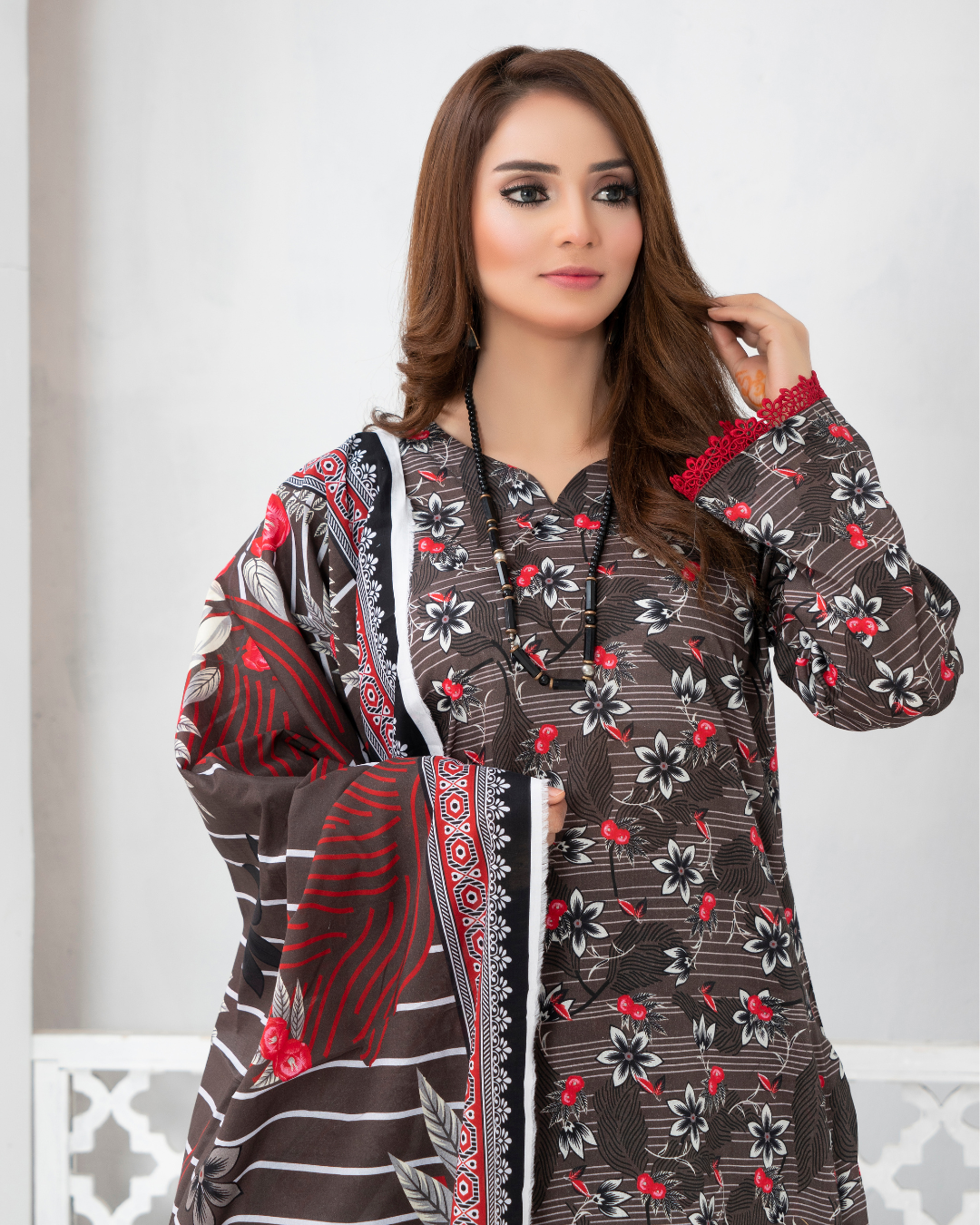 3 Piece - Mahi Unstitched Dark Purple Ladies Print Lawn Suit