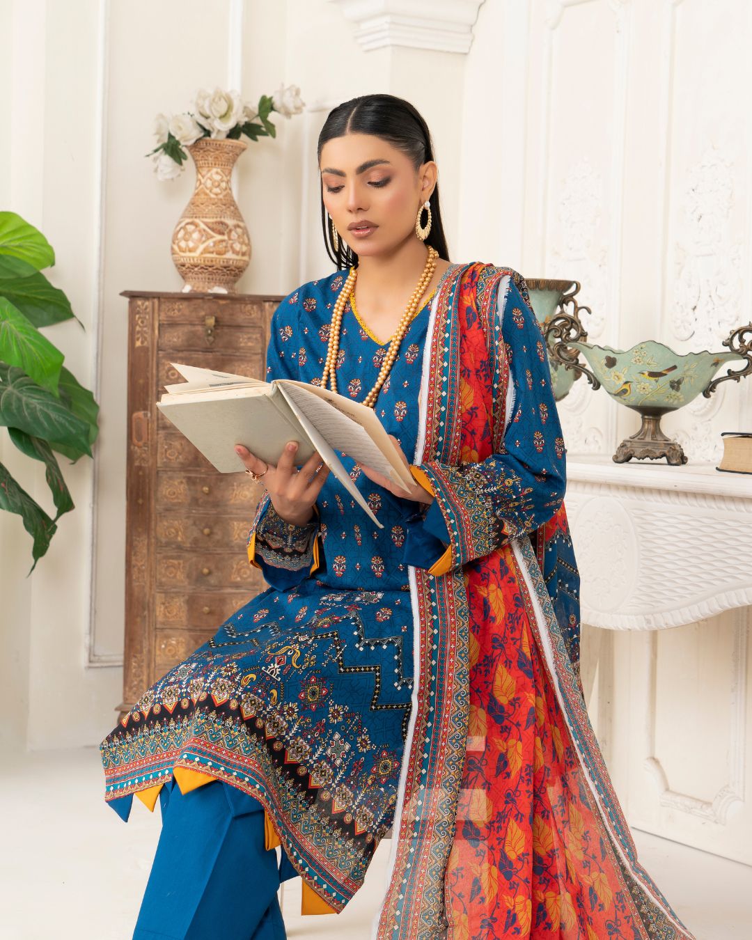 3 Piece - Junoon Unstitched Blue Ladies Print Lawn Suit