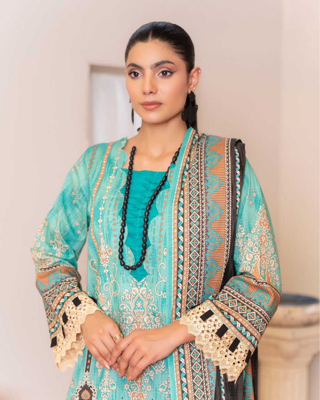 3 Piece - Junoon Unstitched Blue Ladies Banadora Print Lawn Suit
