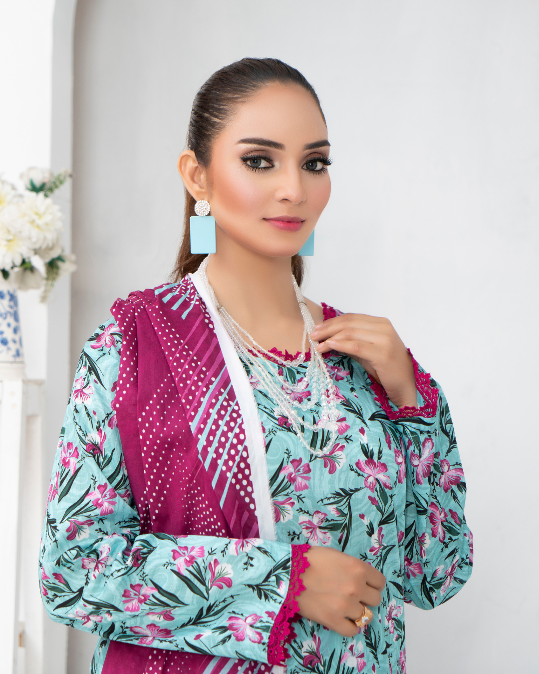 3 Piece - Mahi Unstitched Blue Ladies Print Lawn Suit