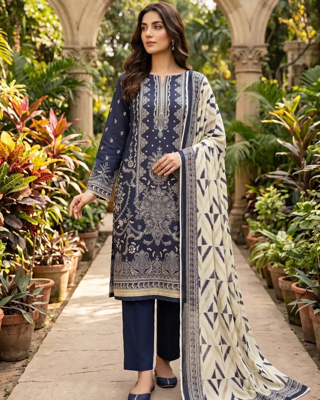 3 Pieces - Sohni Dharti Unstitched Dark Blue Colour Premium Print Lawn Suit