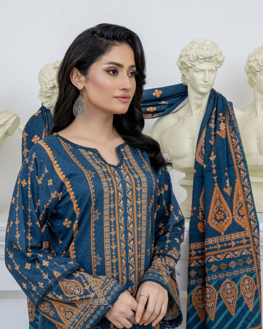 3 Piece - Marooj Unstitched Blue BanaDora Linen Suit