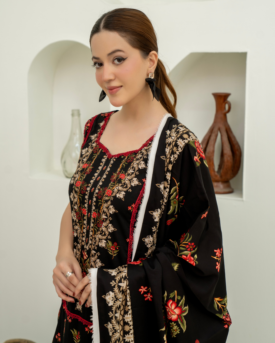 3 Pieces - Marooj Unstitched Black BanaDora Linen Suit