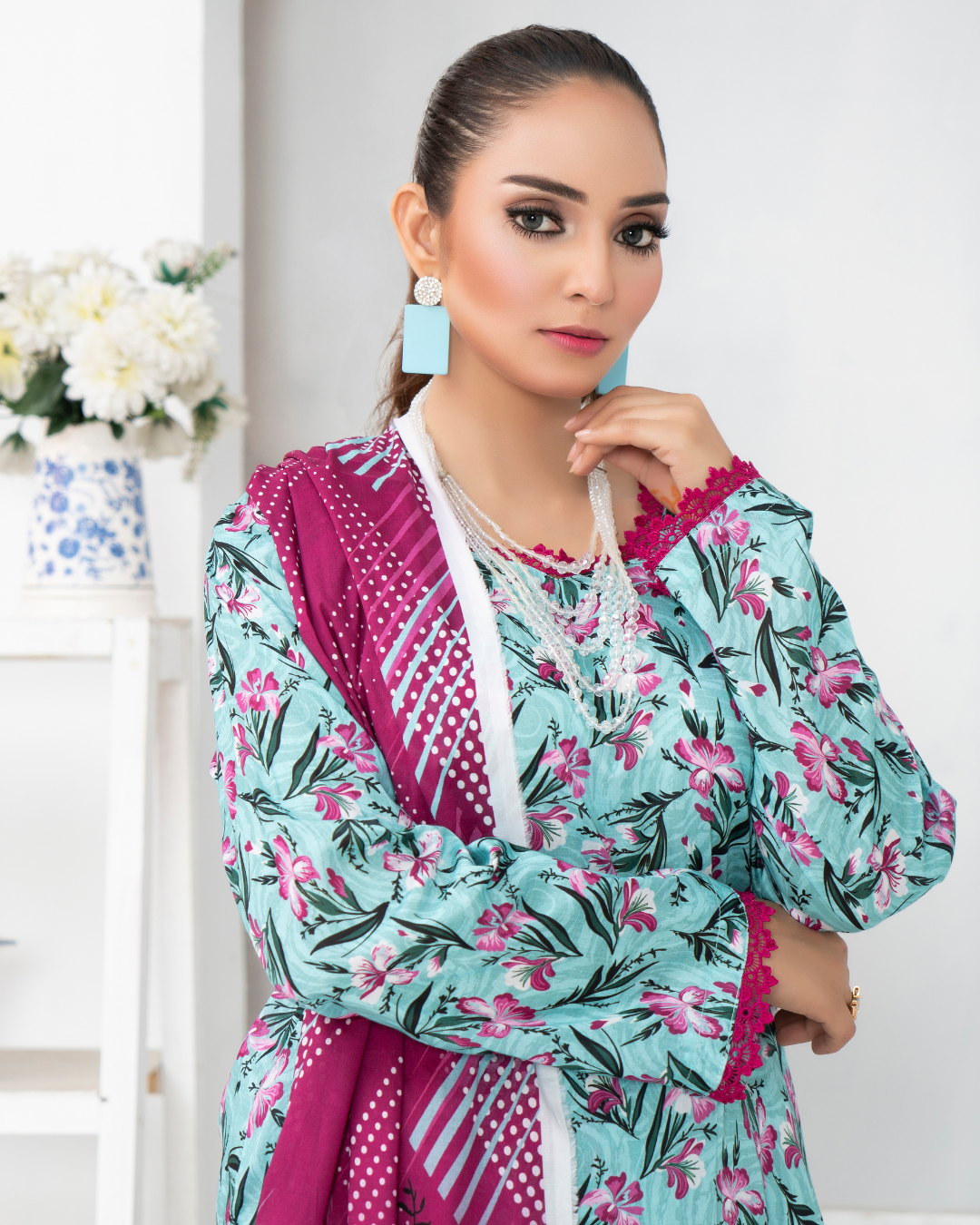 3 Piece - Mahi Unstitched Blue Ladies Print Lawn Suit