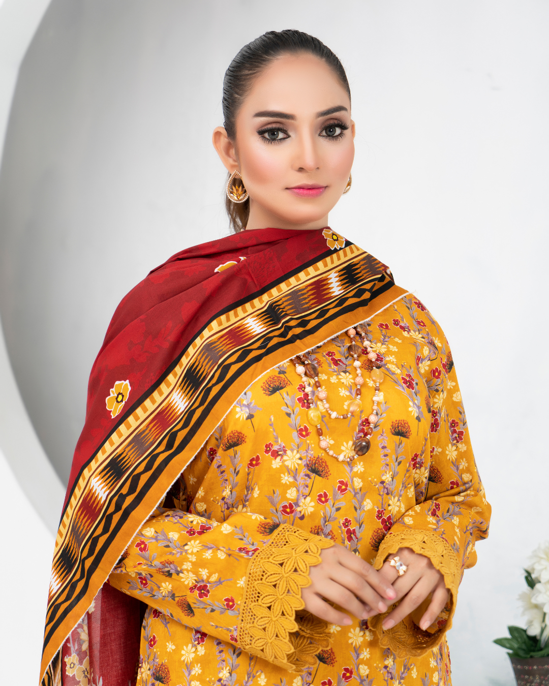 3 Piece - Mahi Unstitched Yellow Ladies Print Lawn Suit