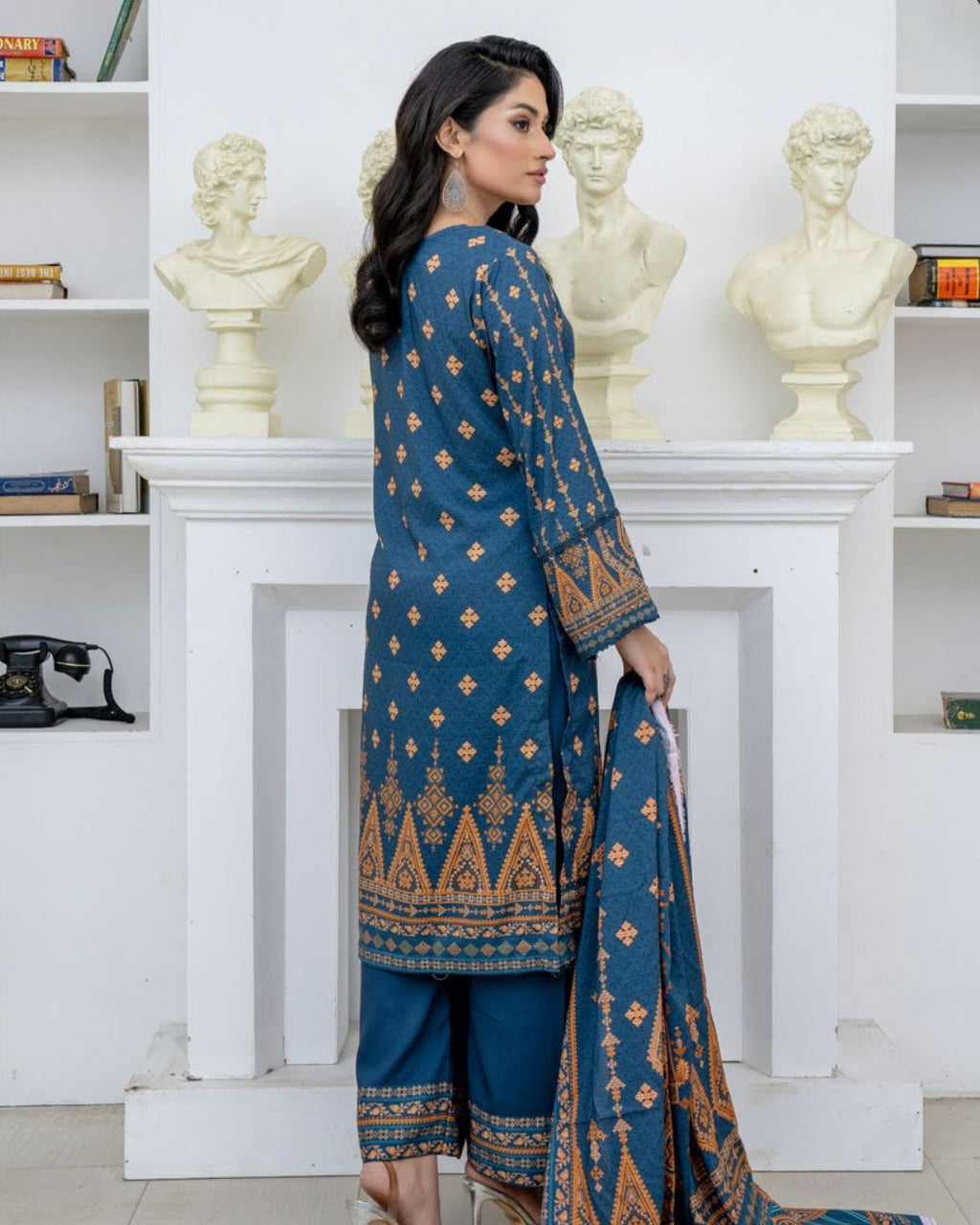 3 Piece - Marooj Unstitched Blue BanaDora Linen Suit