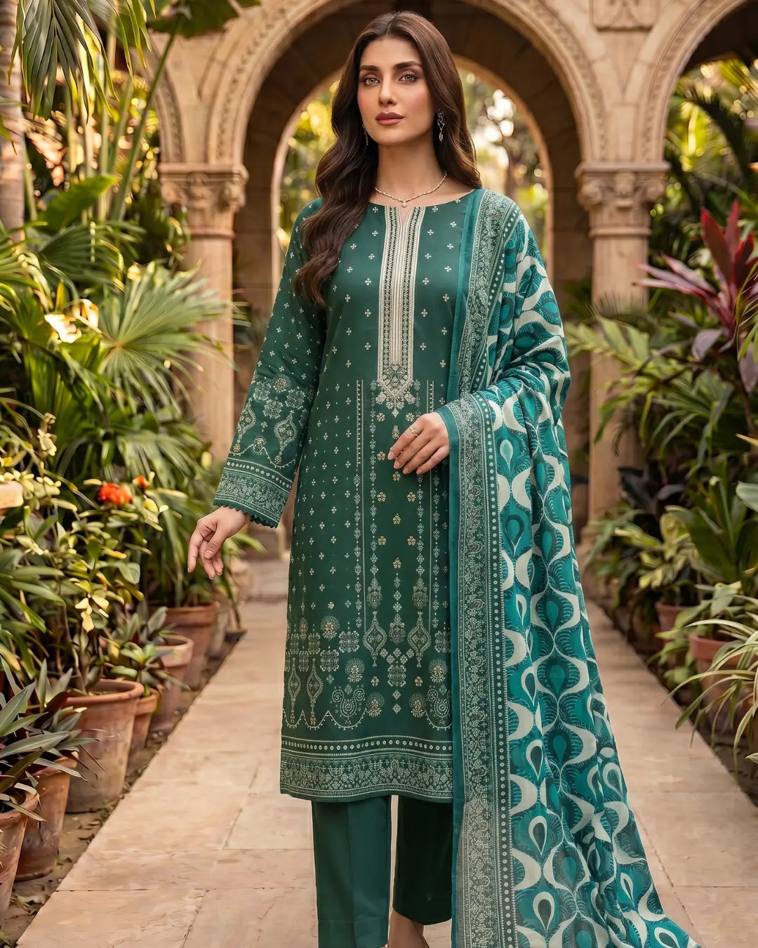 3 Pieces - Sohni Dharti Unstitched Green Colour Premium Print Lawn Suit