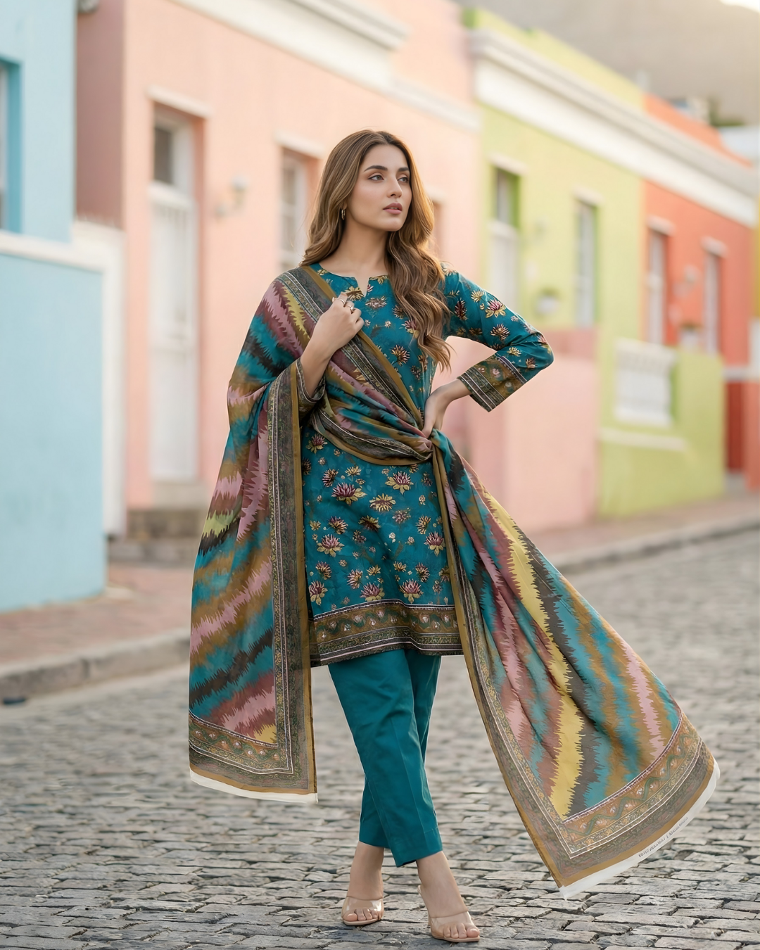 3 Pieces - Sohni Dharti Unstitched Zink Transliminar Magic Print Lawn Suit