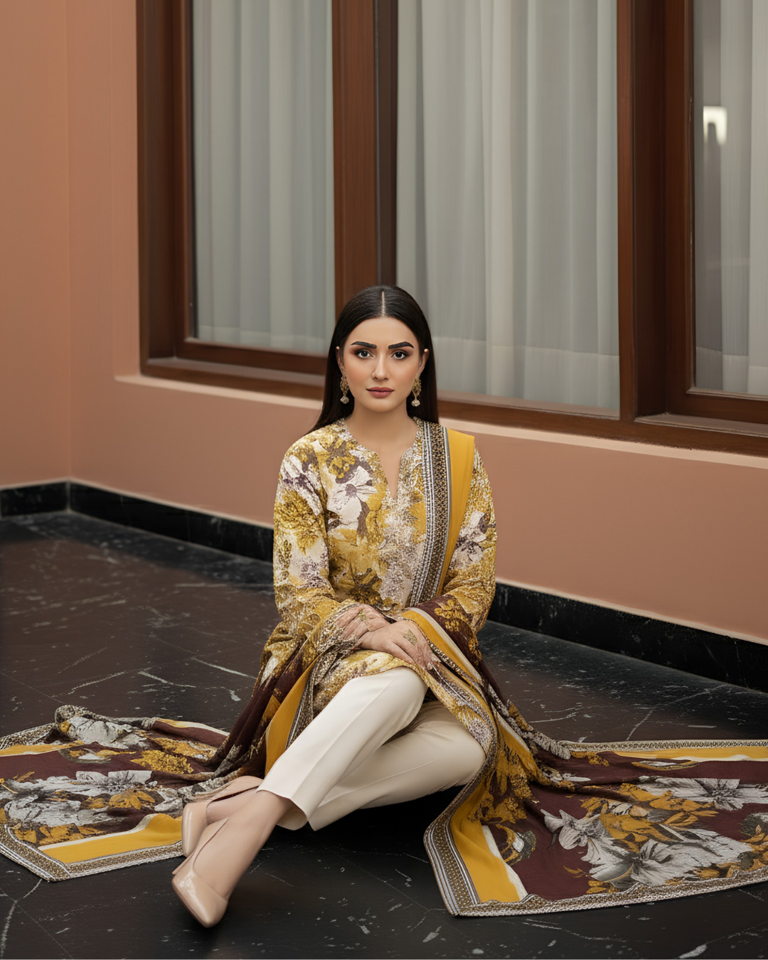 3 Pieces - Marooj Unstitched Off-White Printed Khaddar Suit