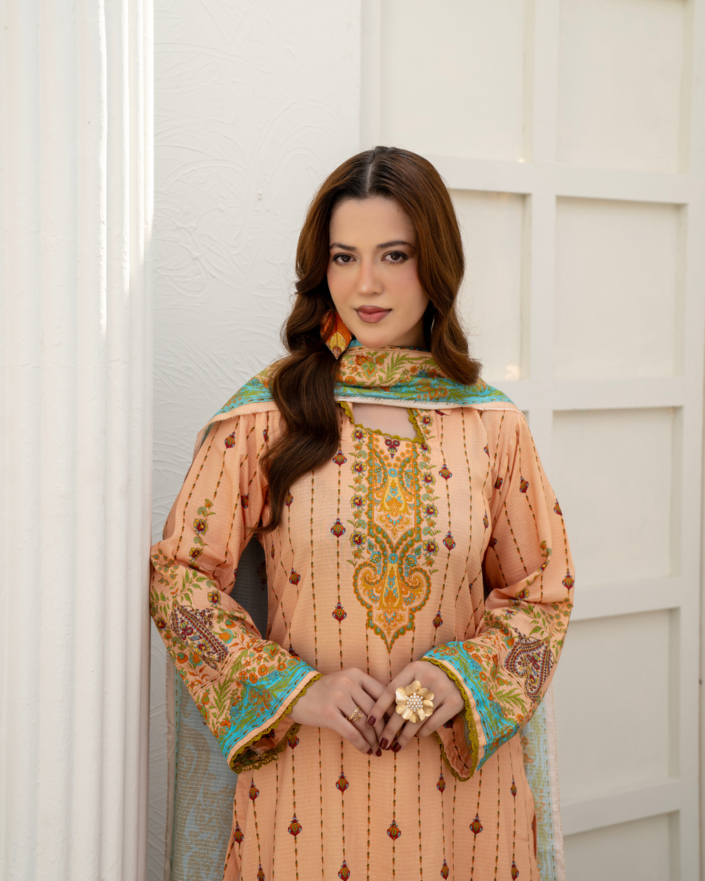 3 Pieces - Marooj Unstitched Skin BanaDora Linen Suit