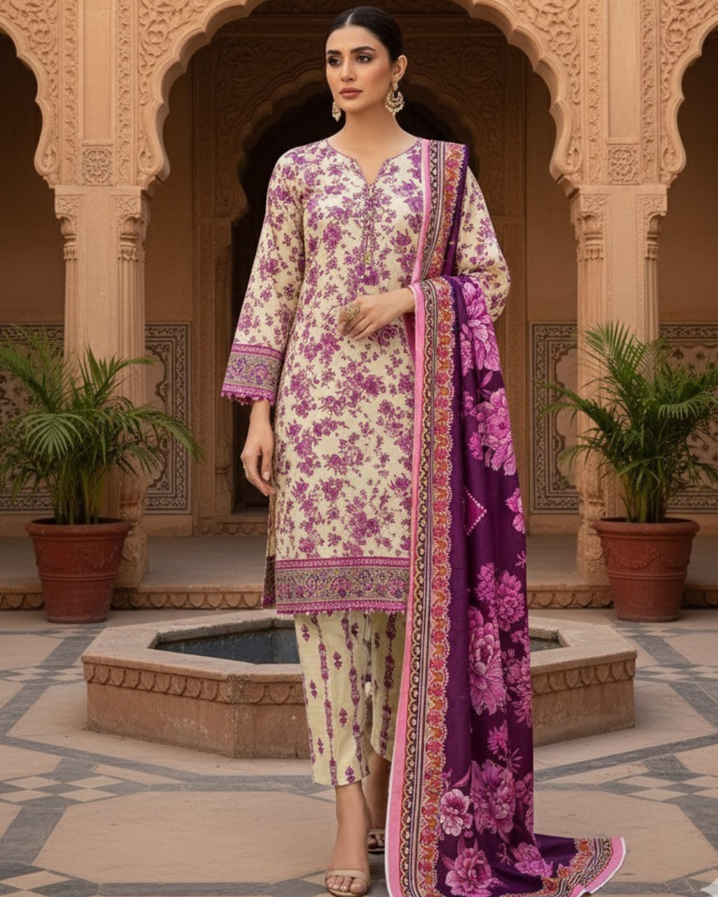 3 Pieces - Marooj Unstitched Skin BanaDora Linen Suit