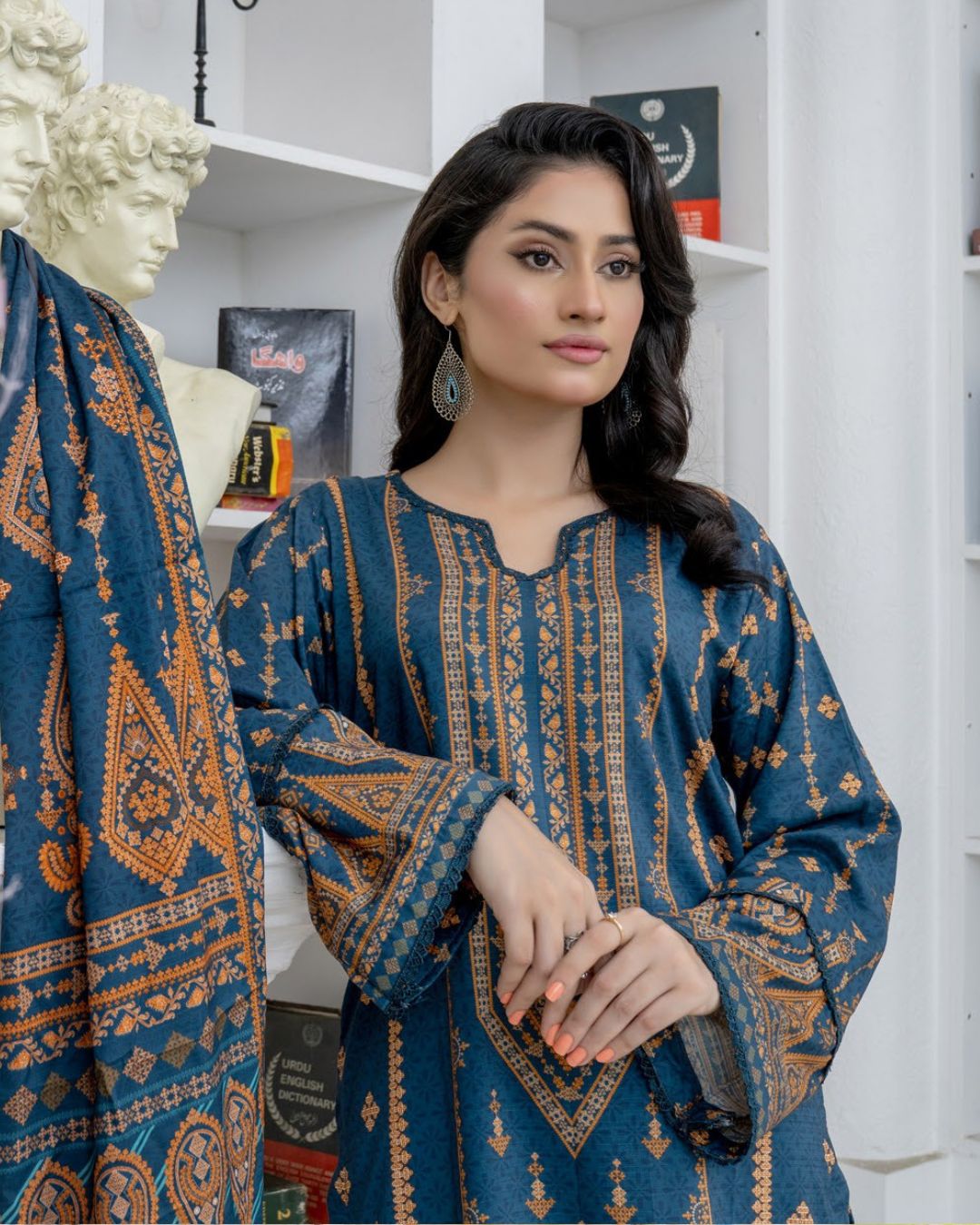 3 Piece - Marooj Unstitched Blue BanaDora Linen Suit