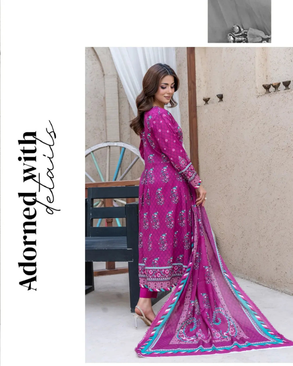 3 Piece - Gold Unstitched Plum Printed Lawn Suit