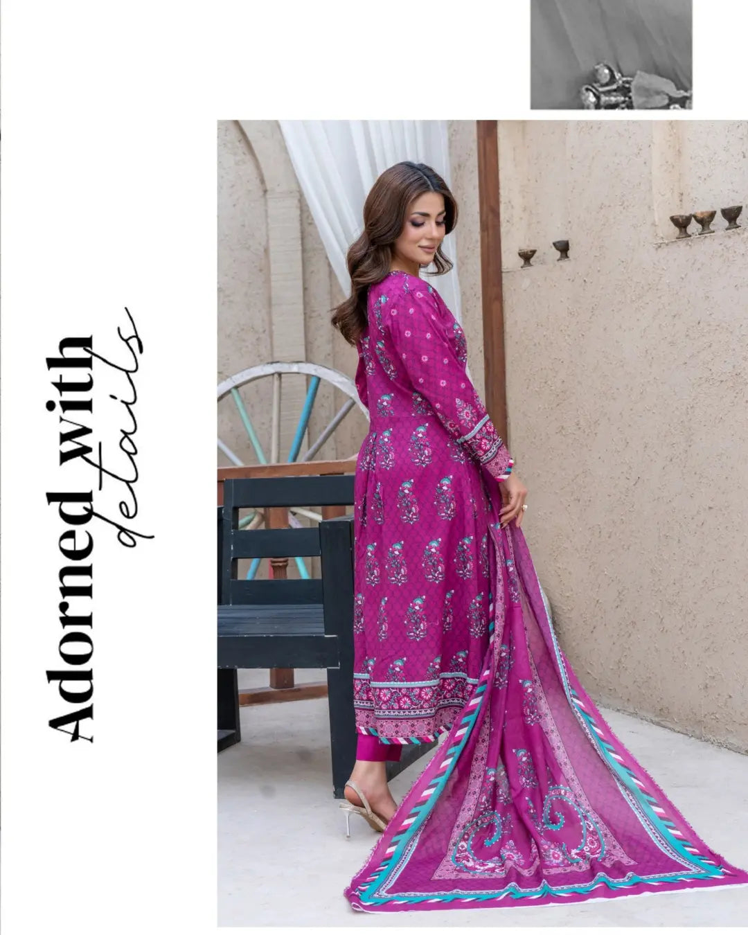 3 Piece - Gold Unstitched Plum Printed Lawn Suit