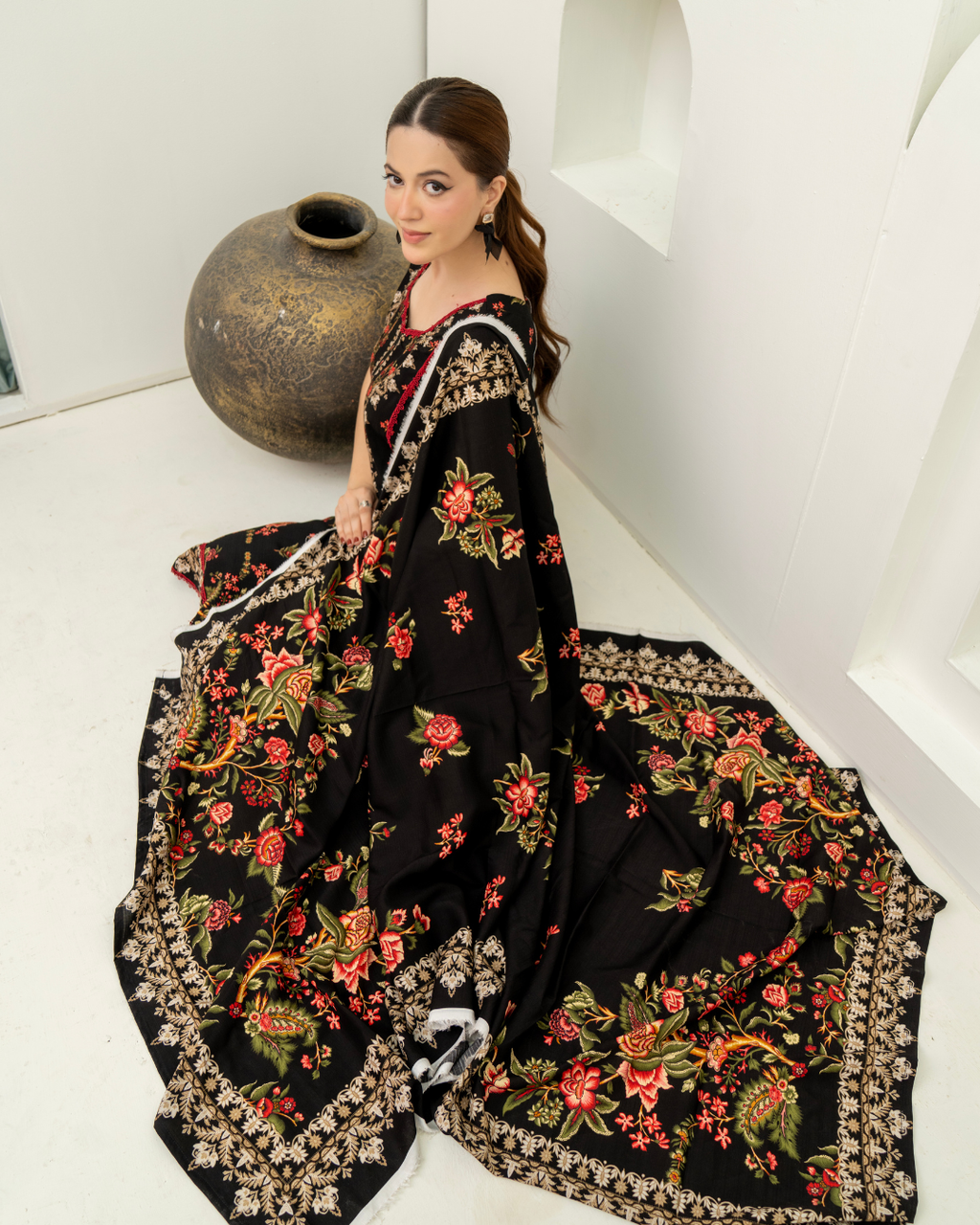 3 Pieces - Marooj Unstitched Black BanaDora Linen Suit