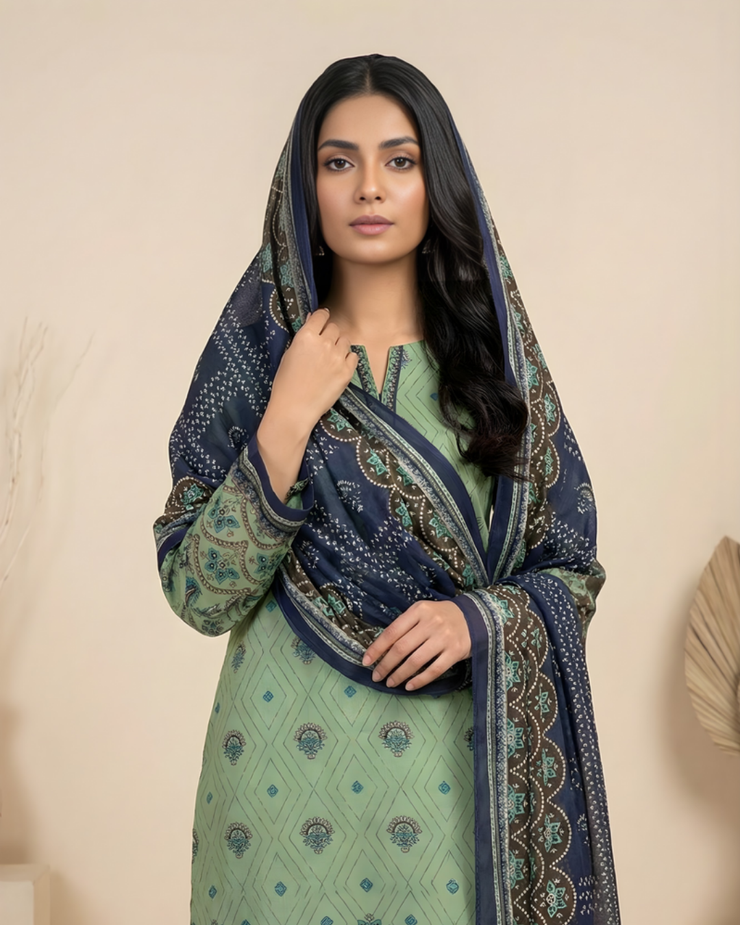 3 Pieces - Marooj Unstitched Sea Green Transliminor Magic Print Lawn Suit