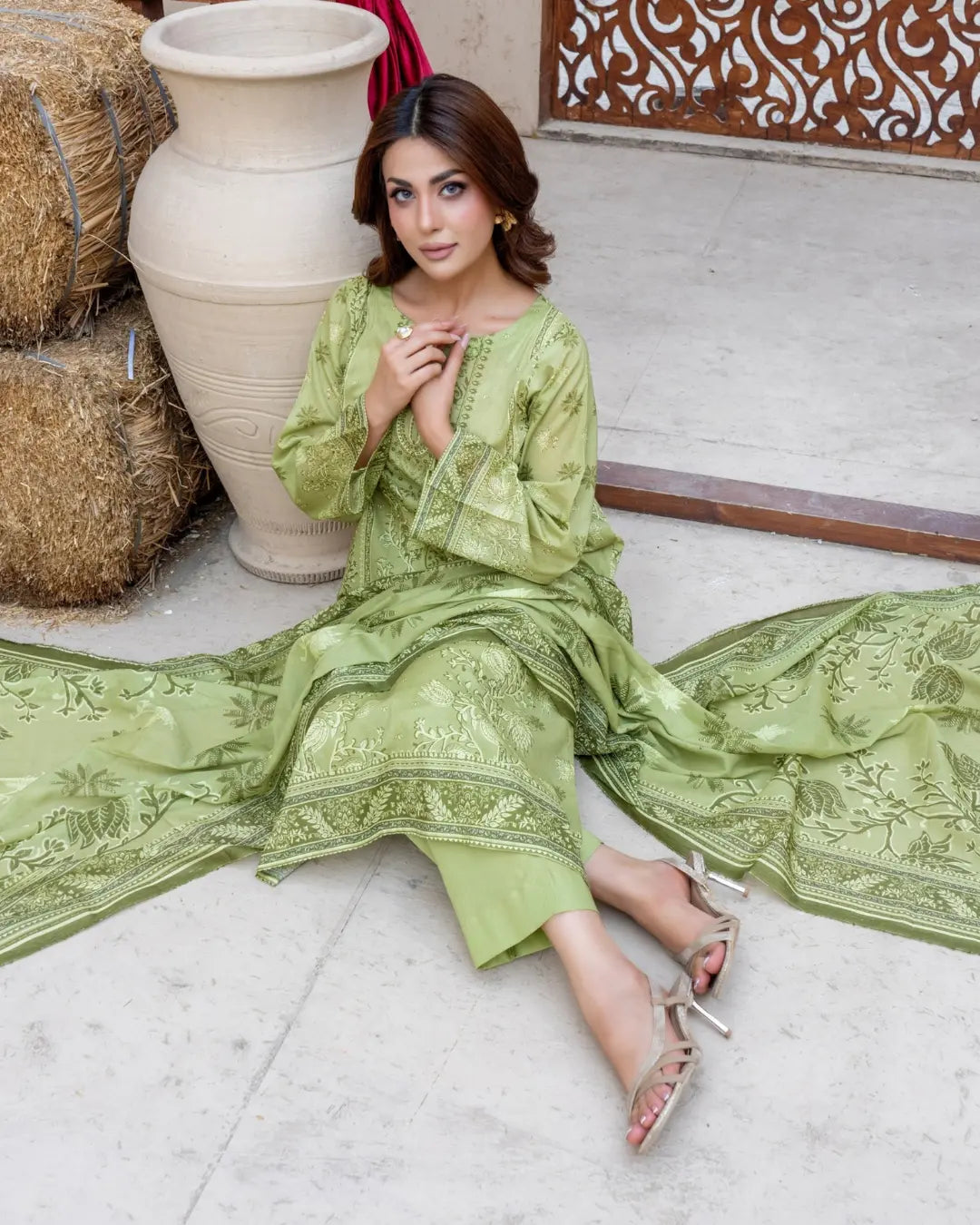 3 Piece - Gold Unstitched Parrot Printed Lawn Suit