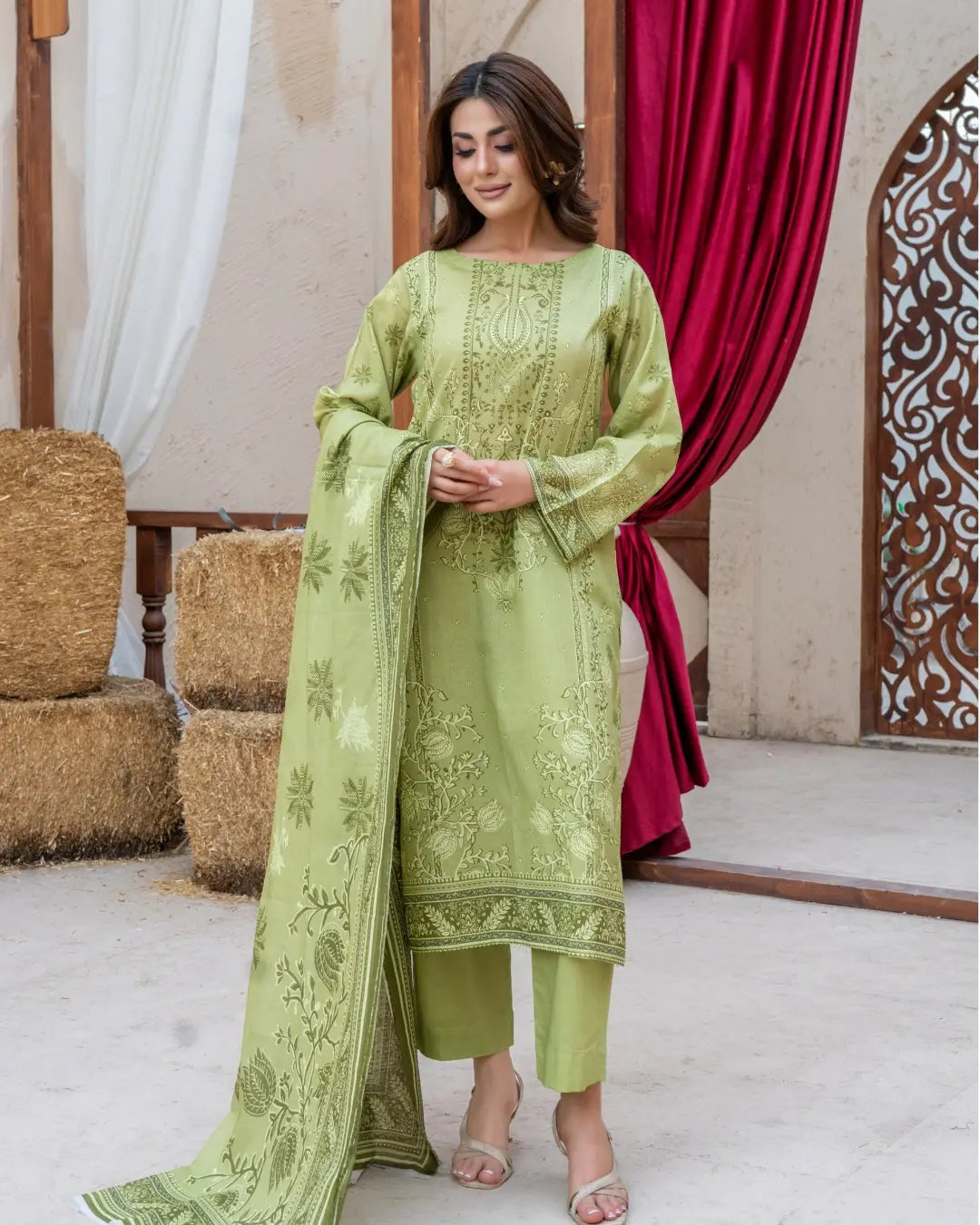 3 Piece - Gold Unstitched Parrot Printed Lawn Suit