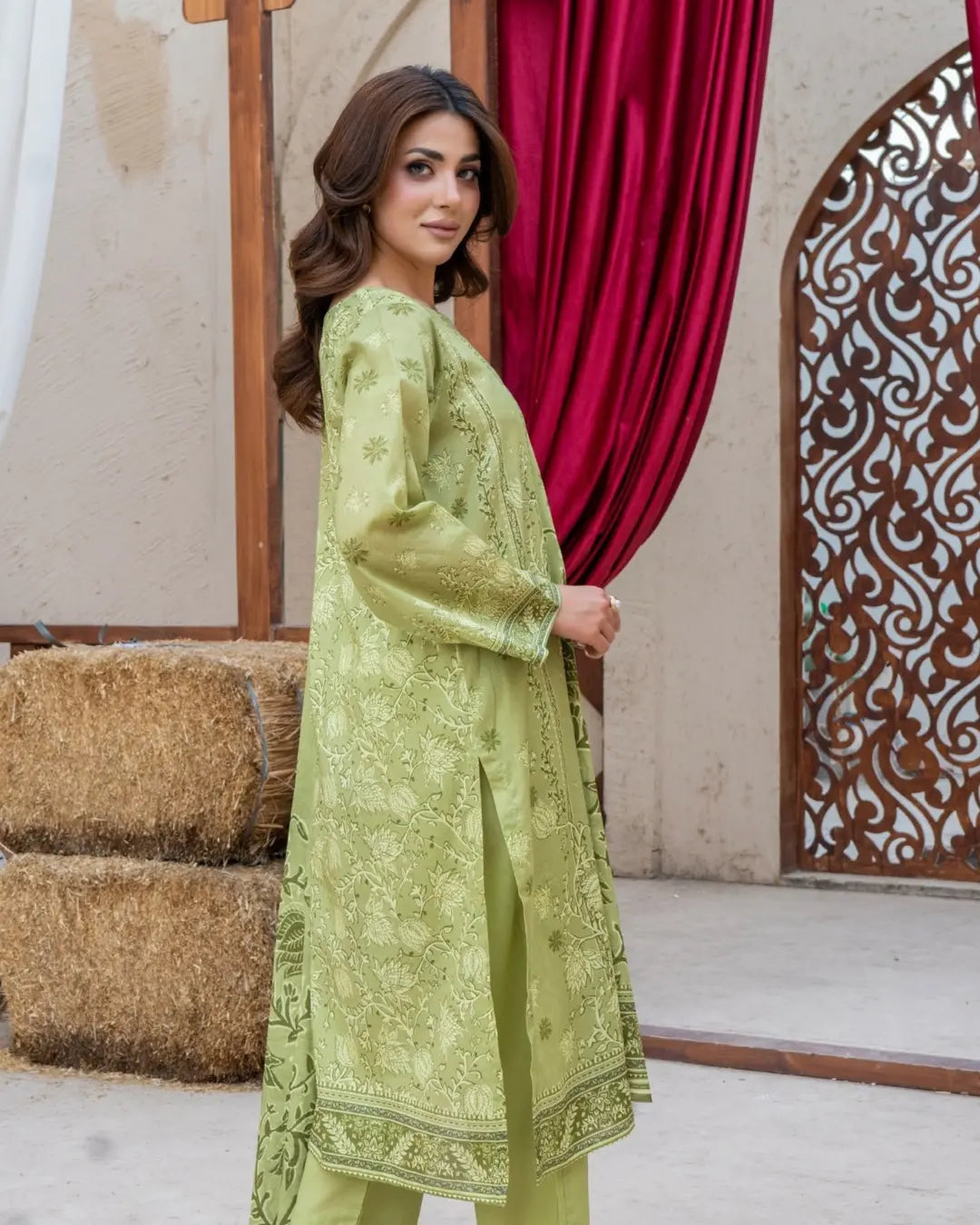3 Piece - Gold Unstitched Parrot Printed Lawn Suit