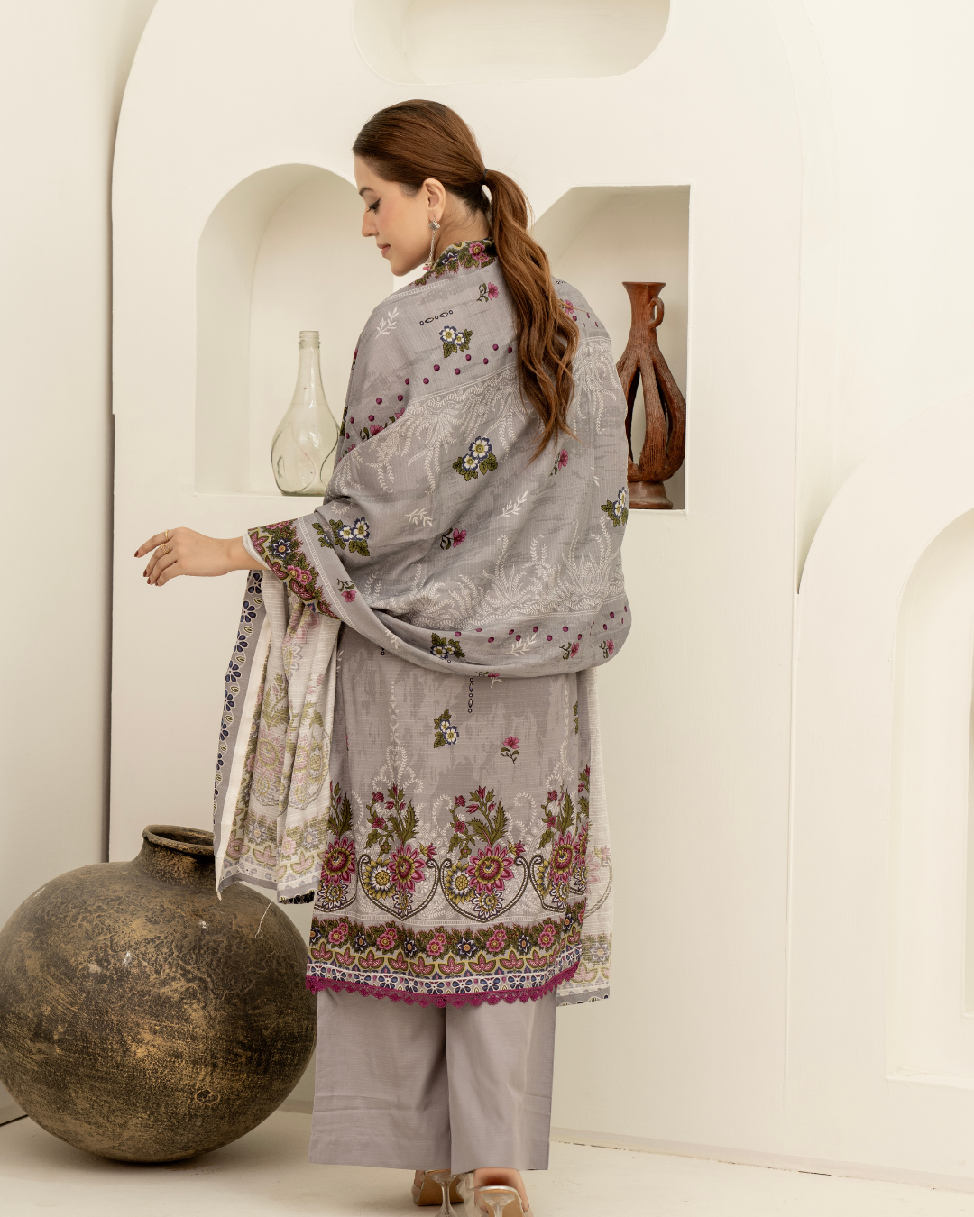 3 Pieces - Marooj Unstitched Grey BanaDora Linen Suit