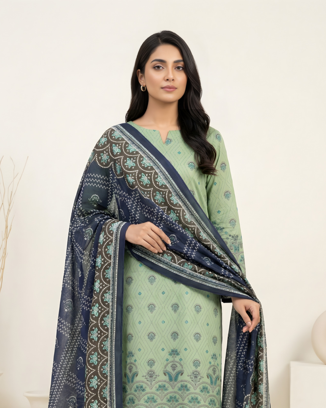 3 Pieces - Marooj Unstitched Sea Green Transliminor Magic Print Lawn Suit