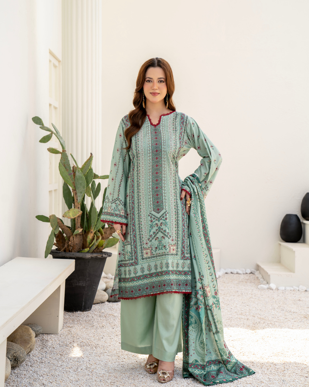 3 Pieces - Marooj Unstitched Sea Green BanaDora Linen Suit