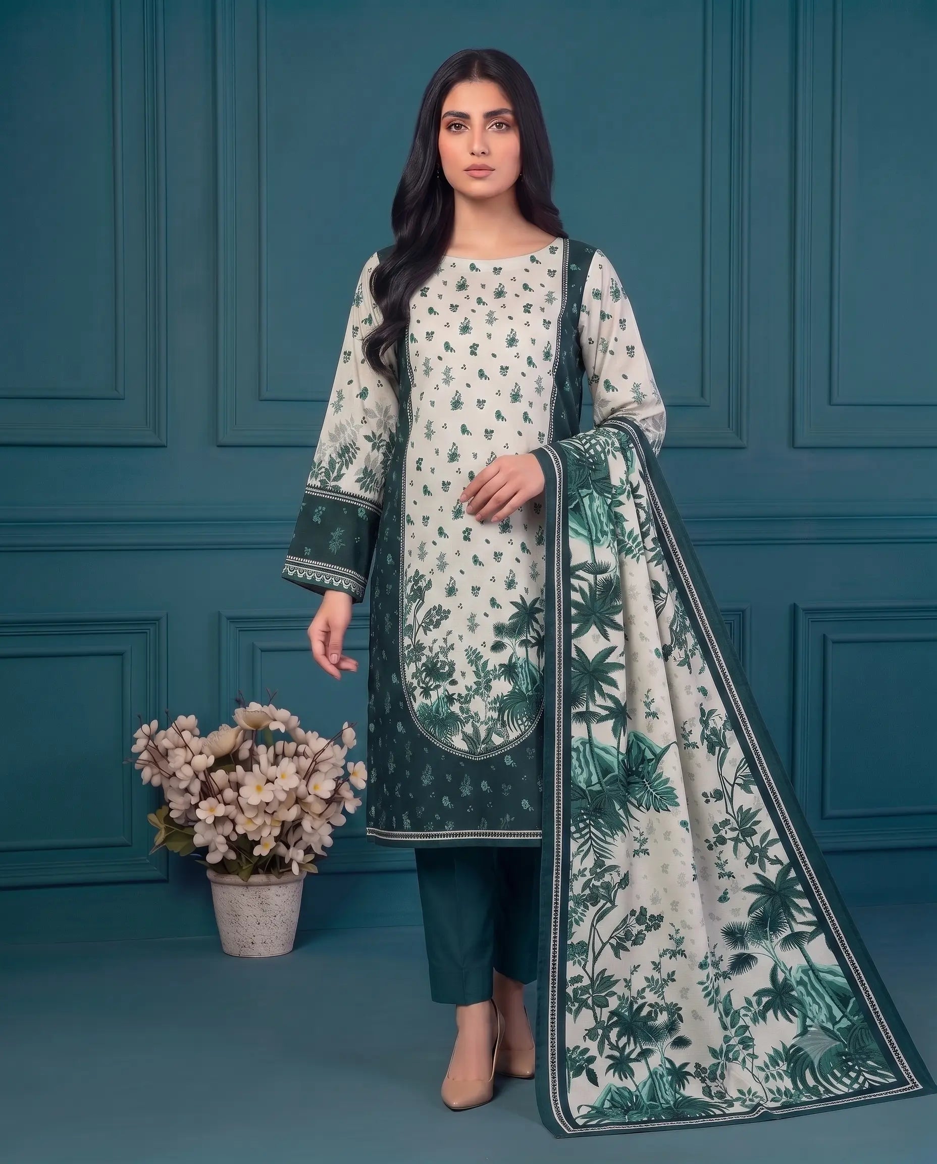 3 Piece - Marooj Ethnic Premium Printed Unstitched Zink khaddar Suit