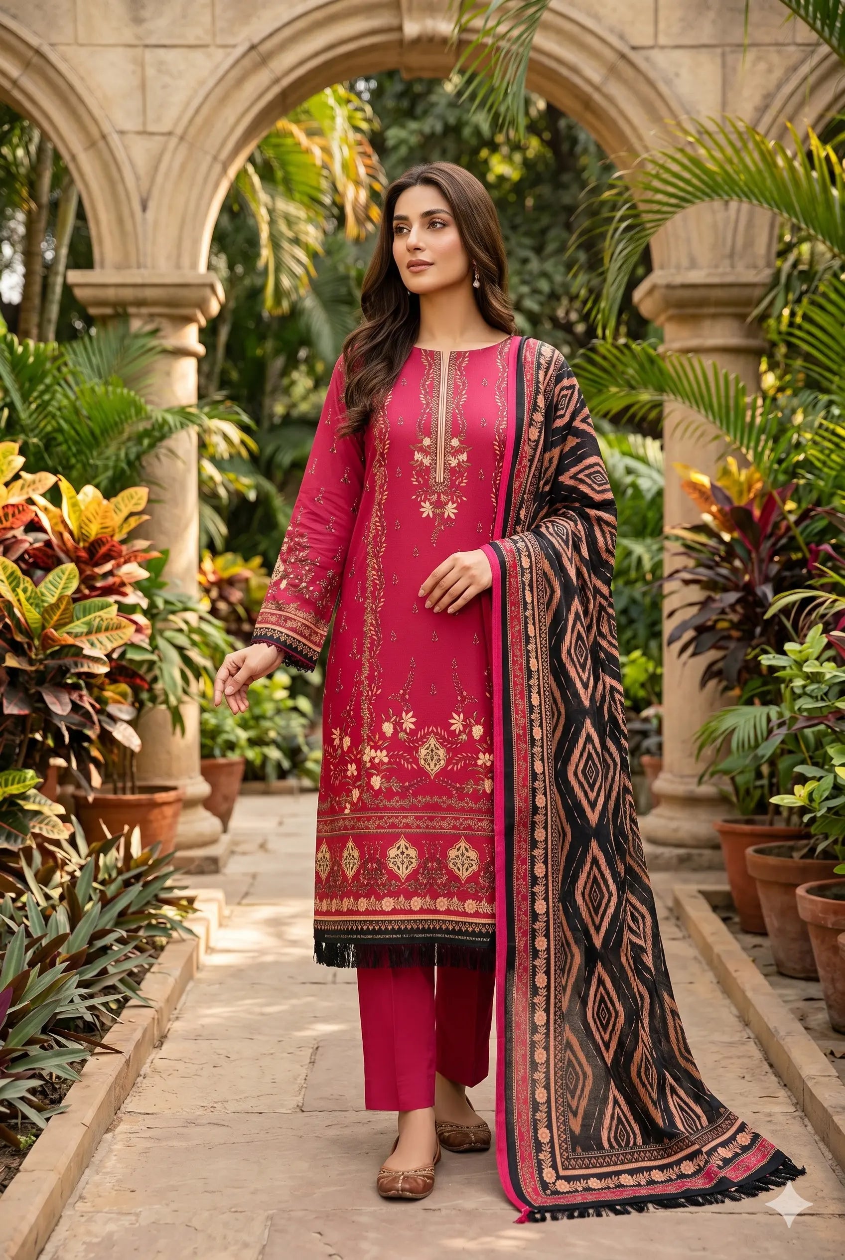 3 Pieces - Sohni Dharti Unstitched Red Colour Premium Print Lawn Suit