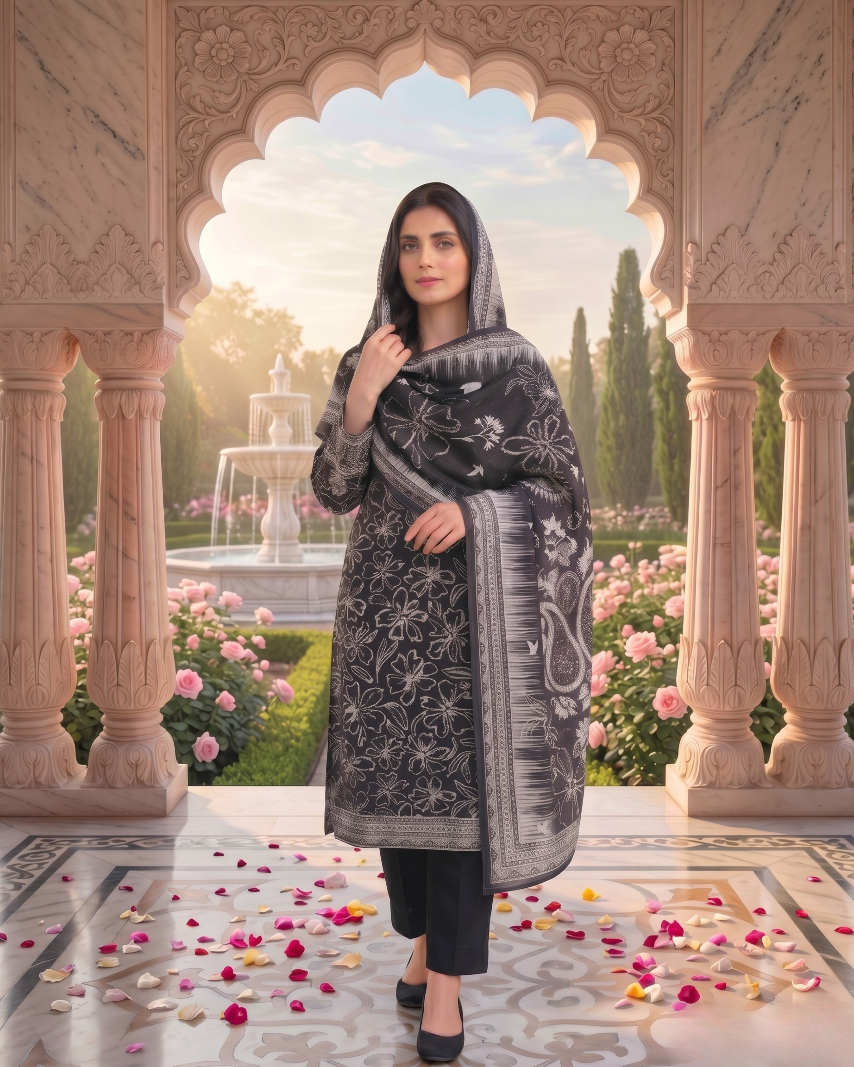 3 Pieces - Sohni Dharti Unstitched Black & White Print Lawn Suit